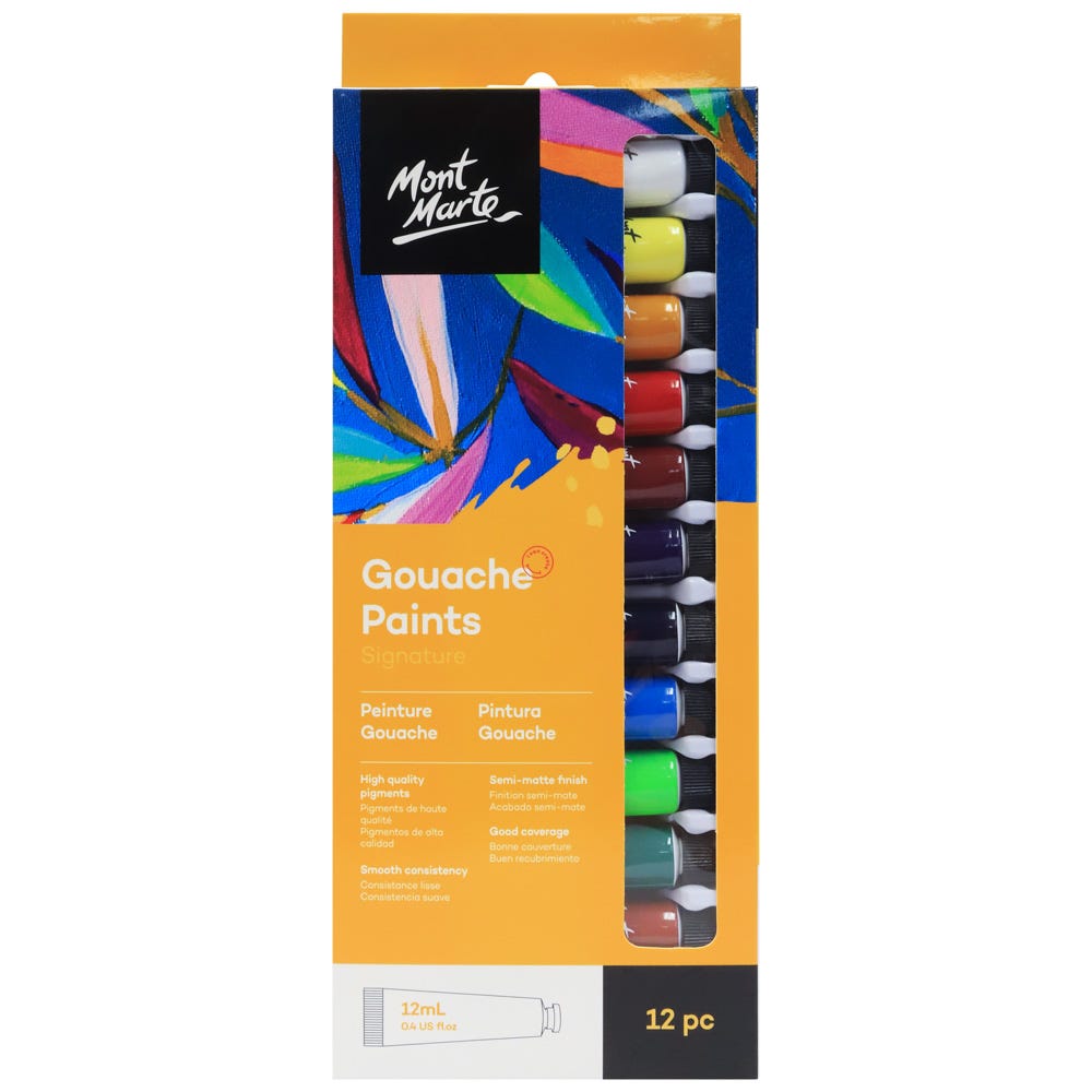 Mont Marte Gouache Paints Set Signature 12Pc X 12Ml (0.4 Us Fl.Oz)