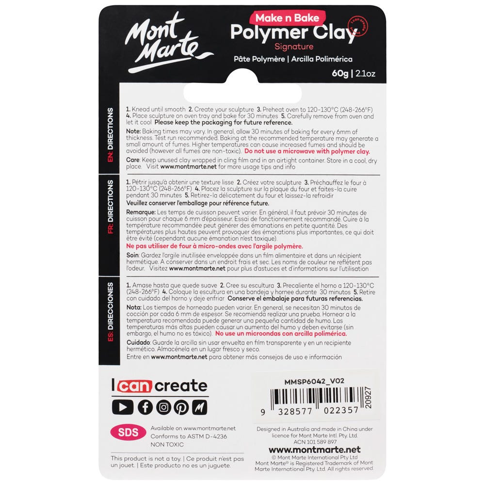 Mont Marte Make N Bake Polymer Clay Signature 60G 2 1Oz Fluoro Pink