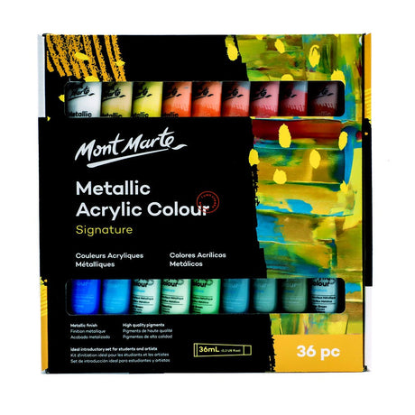 Mont Marte Metallic Acrylic Colour Paint Set Signature 36Pc X 36Ml 1 2 Us Fl Oz