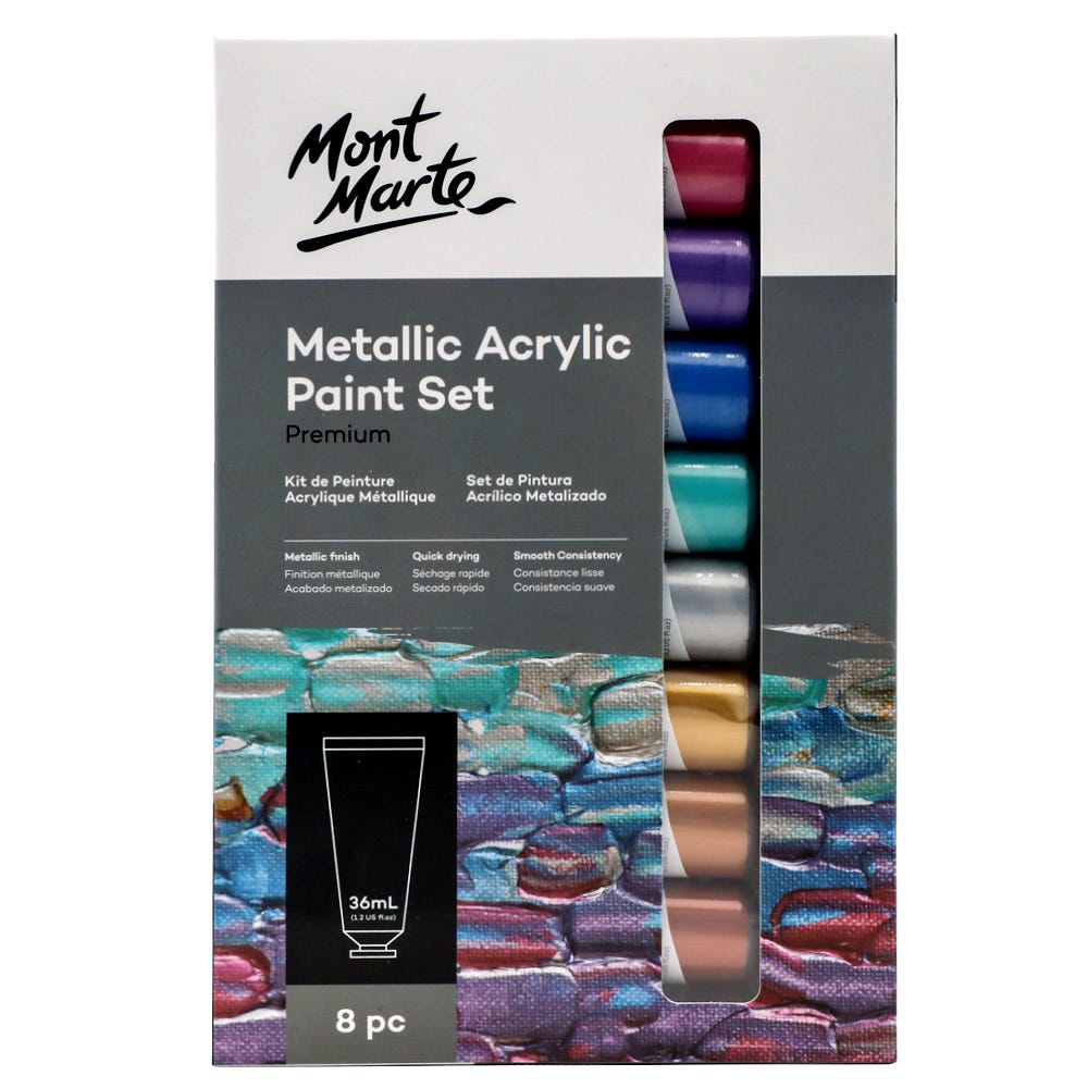 Mont Marte Metallic Acrylic Paint Set Premium 8Pc X 36Ml 1 2 Us Fl Oz