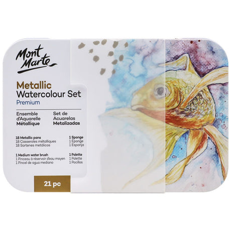 Mont Marte Metallic Watercolour Cake Set In Tin Premium 21Pc