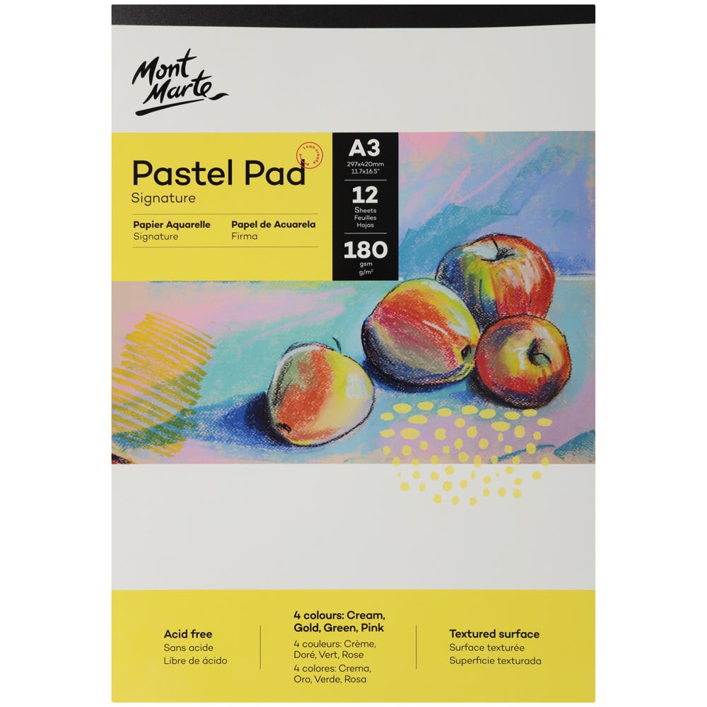 Mont Marte Pastel Pad 4 Colours Signature 12 Sheet 180Gsm A3 297 X 420mm