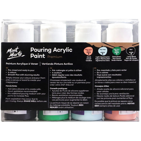 Mont Marte Pouring Acrylic Paint Set Premium 4Pc X 60Ml 2 Us Fl Oz Rainforest