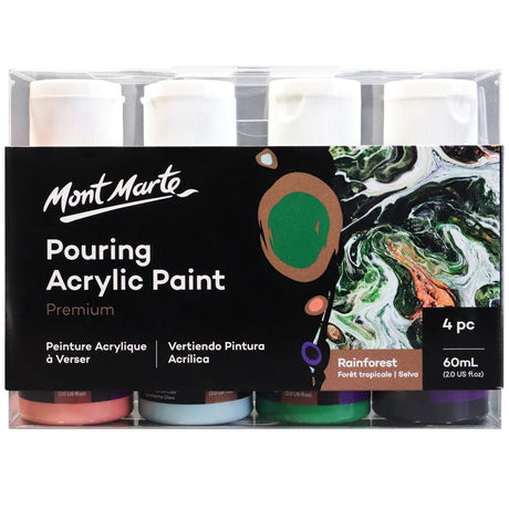 Mont Marte Pouring Acrylic Paint Set Premium 4Pc X 60ml - Rainforest