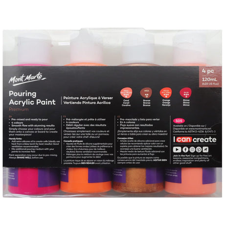 Mont Marte Pouring Acrylic Paint Set Premium 4Pc X120Ml 4 05 Us Fl Oz Coral