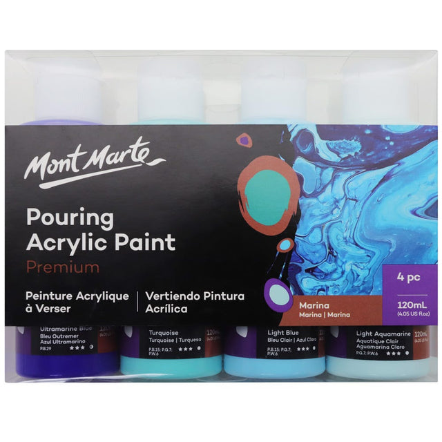 Mont Marte Pouring Acrylic Paint Set Premium 4Pc X120ml- Marina