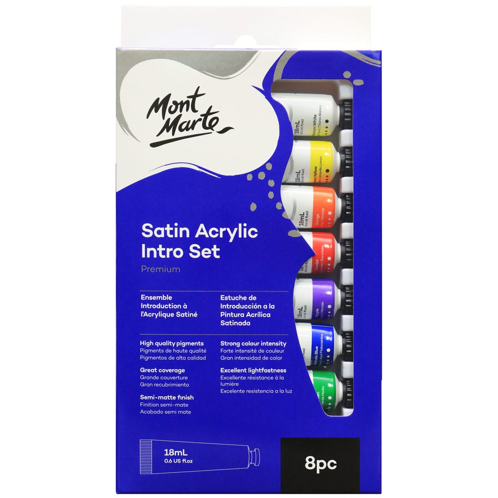 Mont Marte Satin Acrylic Intro Set Premium 8Pc X 18Ml (0.6 Us Fl.Oz)