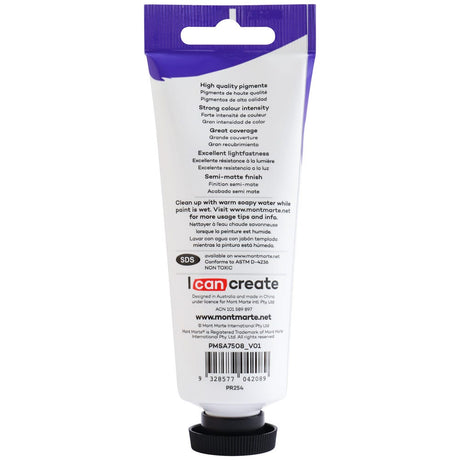 Mont Marte Satin Acrylic Paint Premium 75Ml 2 5 Us Fl Oz Tube Brilliant Red