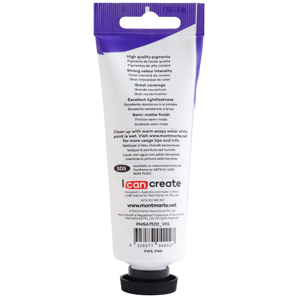 Mont Marte Satin Acrylic Paint Premium 75Ml 2 5 Us Fl Oz Tube Chinese White