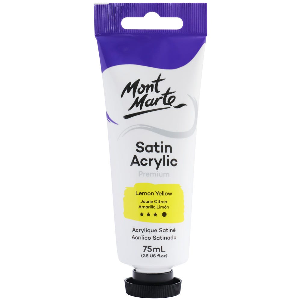 Mont Marte Satin Acrylic Paint Premium 75Ml (2.5 Us Fl.Oz) Tube - Lemon Yellow