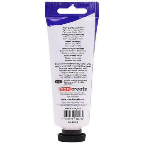 Mont Marte Satin Acrylic Paint Premium 75Ml 2 5 Us Fl Oz Tube Medium Green