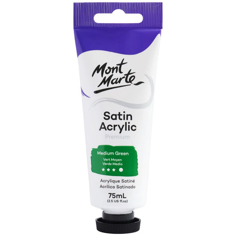 Mont Marte Satin Acrylic Paint Premium 75Ml (2.5 Us Fl.Oz) Tube - Medium Green
