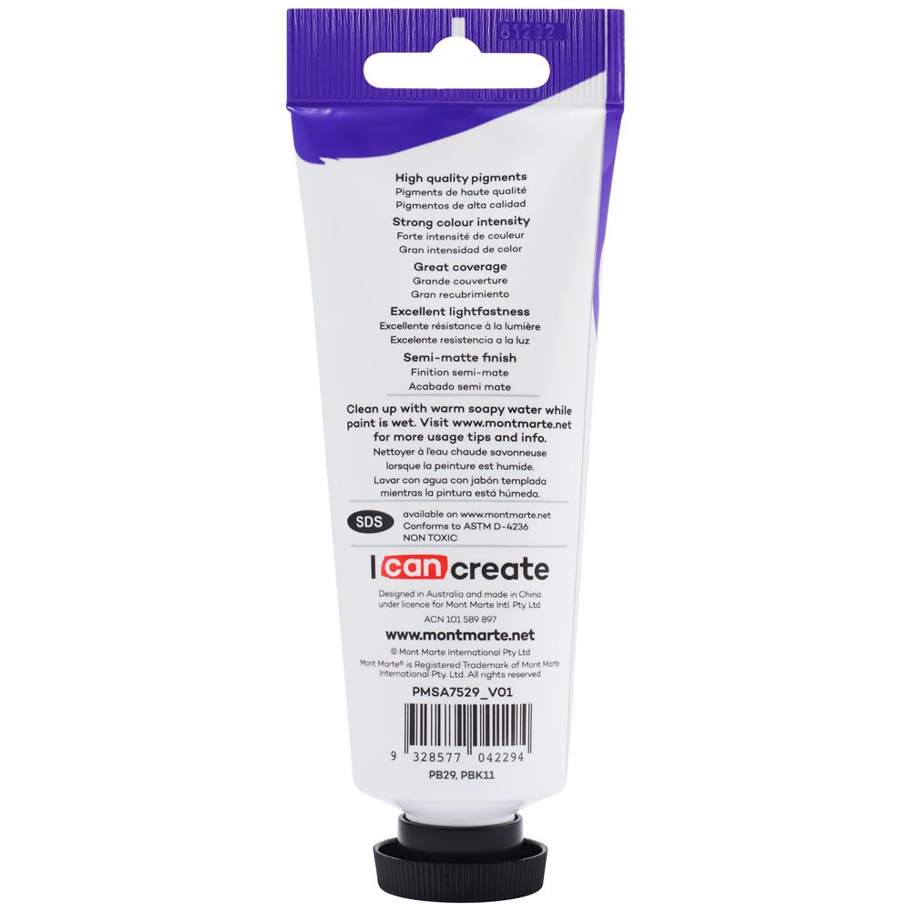 Mont Marte Satin Acrylic Paint Premium 75Ml 2 5 Us Fl Oz Tube Paynes Grey