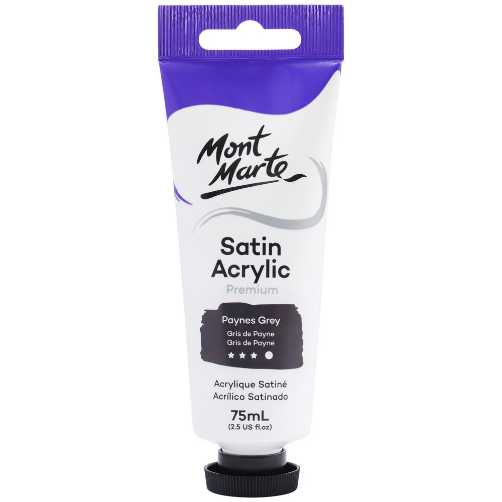 Mont Marte Satin Acrylic Paint Premium 75Ml (2.5 Us Fl.Oz) Tube - Paynes Grey