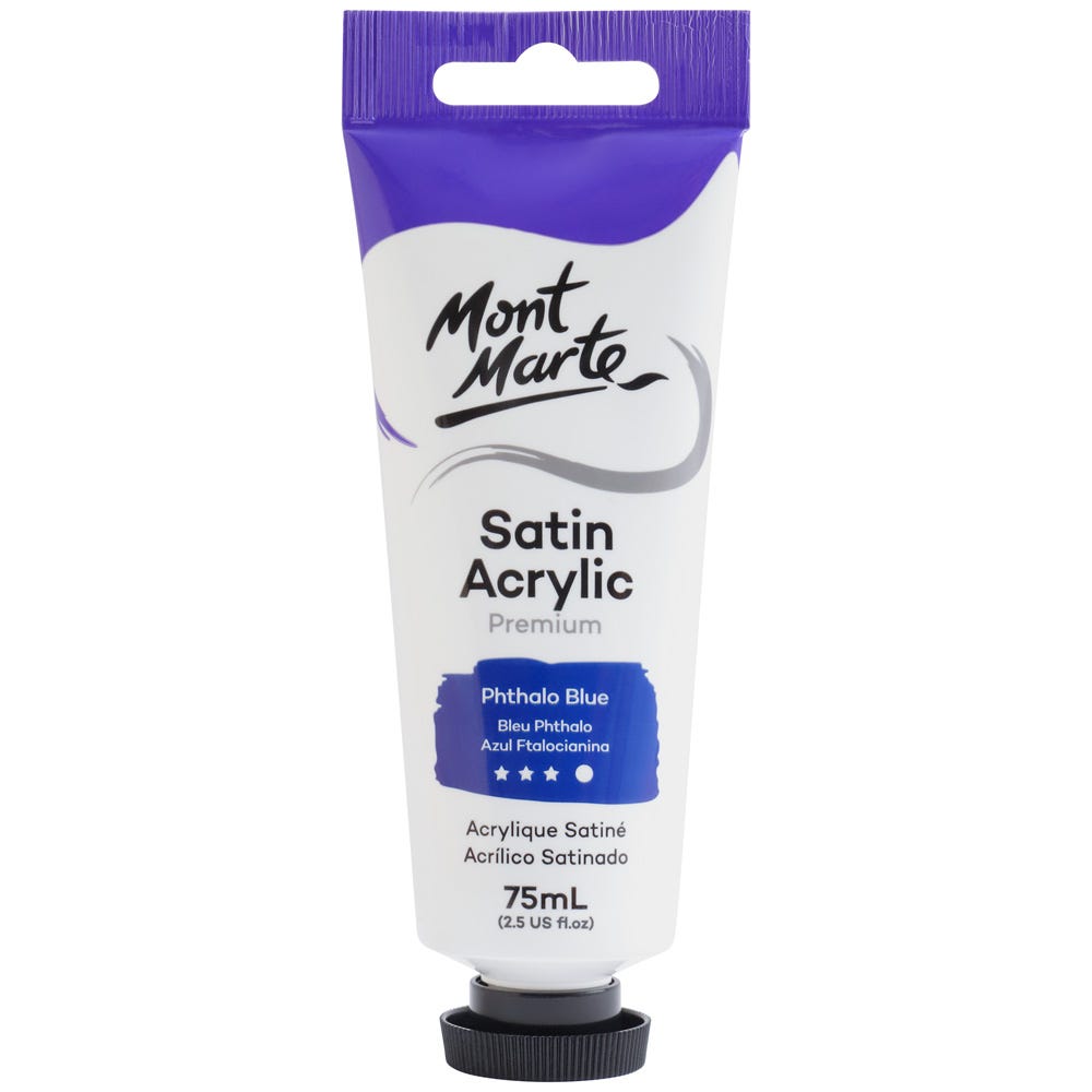 Mont Marte Satin Acrylic Paint Premium 75Ml (2.5 Us Fl.Oz) Tube - Phthalo Blue