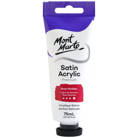 Mont Marte Satin Acrylic Paint Premium 75Ml (2.5 Us Fl.Oz) Tube - Rose Madder