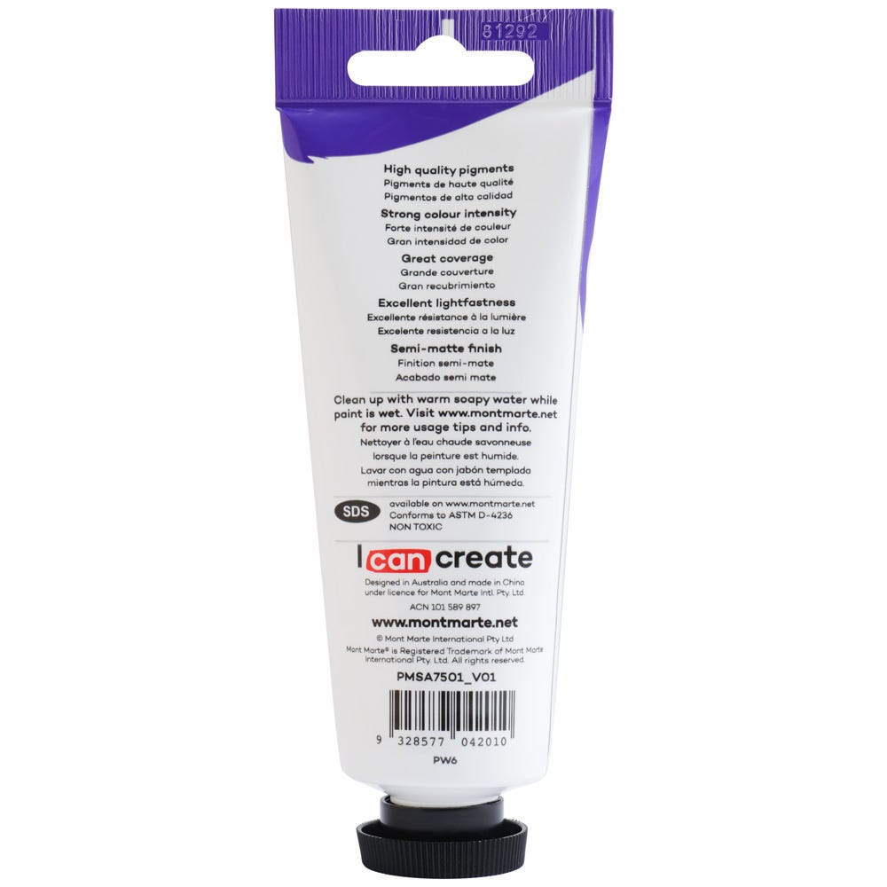 Mont Marte Satin Acrylic Paint Premium 75Ml 2 5 Us Fl Oz Tube Titanium White