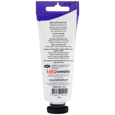Mont Marte Satin Acrylic Paint Premium 75Ml 2 5 Us Fl Oz Tube Ultramarine Blue