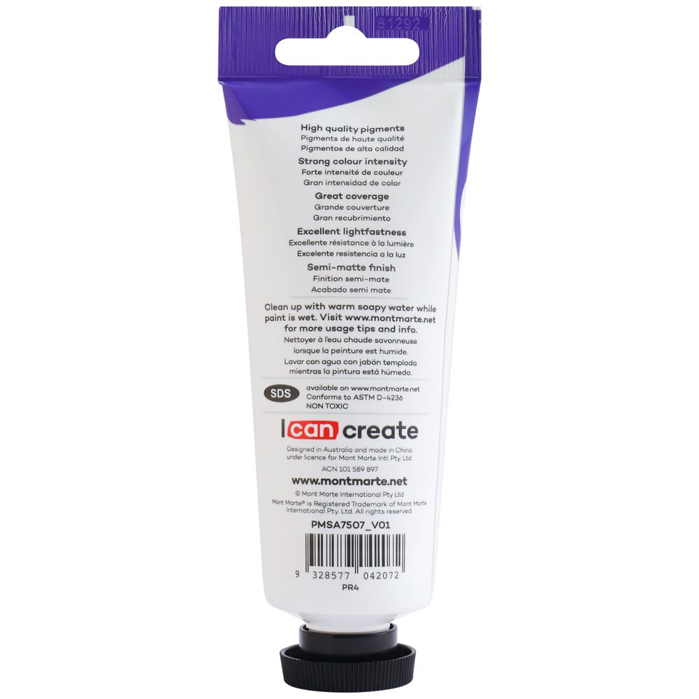 Mont Marte Satin Acrylic Paint Premium 75Ml 2 5 Us Fl Oz Tube Vermilion