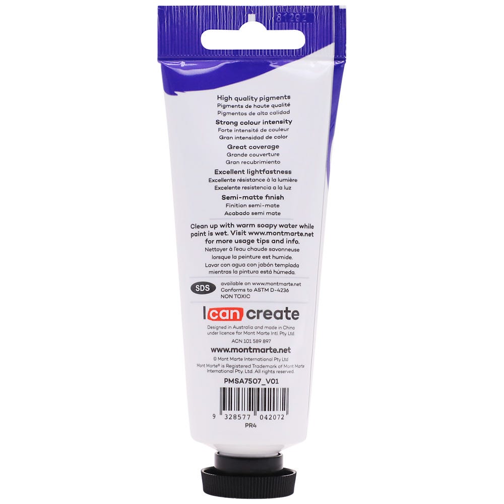 Mont Marte Satin Acrylic Paint Premium 75Ml 2 5 Us Fl Oz Tube Vermilion