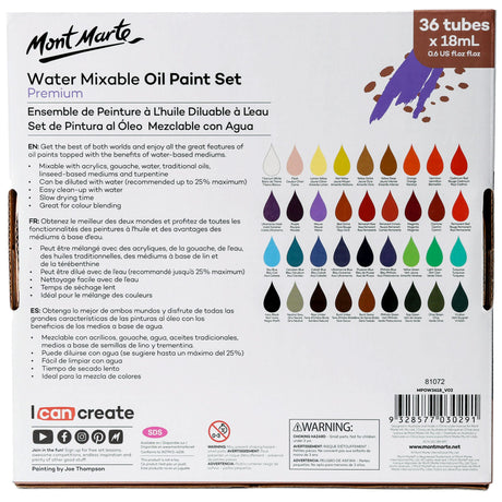 Mont Marte Water Mixable Oil Paint Set Premium 36Pc X 18Ml 0 6Oz