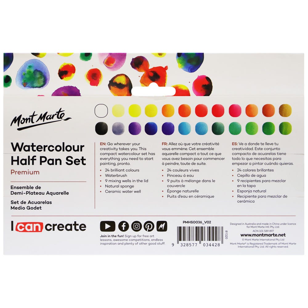 Mont Marte Watercolour Half Pan Set Premium 28Pc