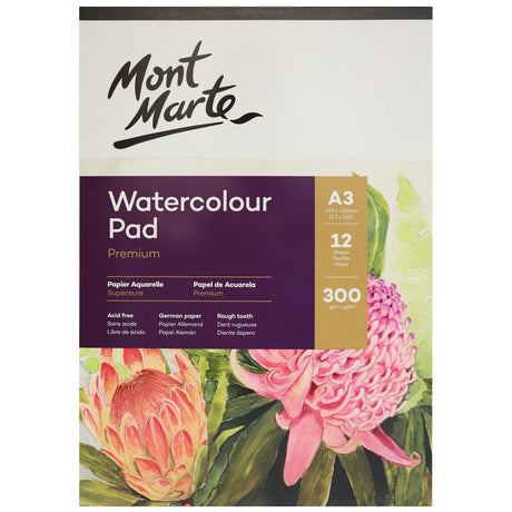 Mont Marte Watercolour Pad German Paper Premium A3 300Gsm 12 Sheet