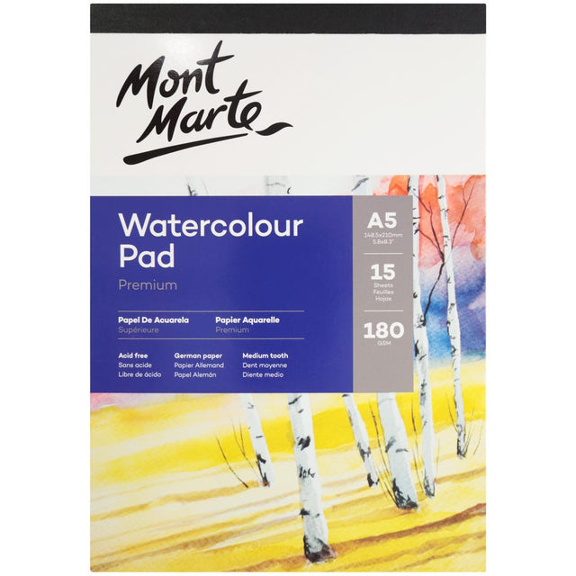 Mont Marte Watercolour Pad German Paper Premium A5 180Gsm 15 Sheet