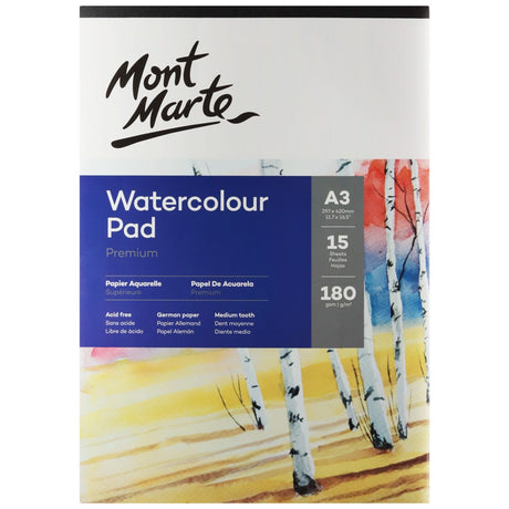Mont Marte Watercolour Pad German Paper Premium A3 180Gsm 15 Sheet