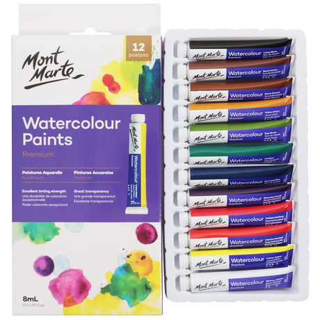 Mont Marte Watercolour Paints Premium 12Pc X 8Ml (0.3 Us Fl.Oz)