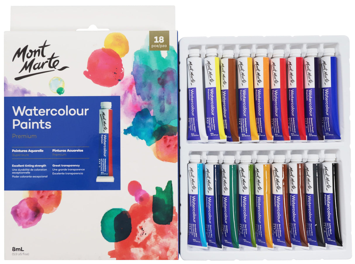 Mont Marte Watercolour Paints Premium 18Pc X 8Ml (0.3 Us Fl.Oz)